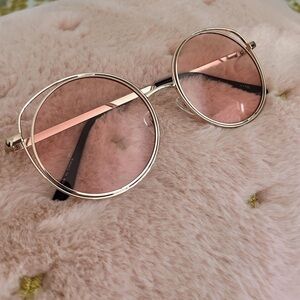 Gold Round Pink Lens Sunglasses • Retro 70s Boho • Festival Vibes • O/S